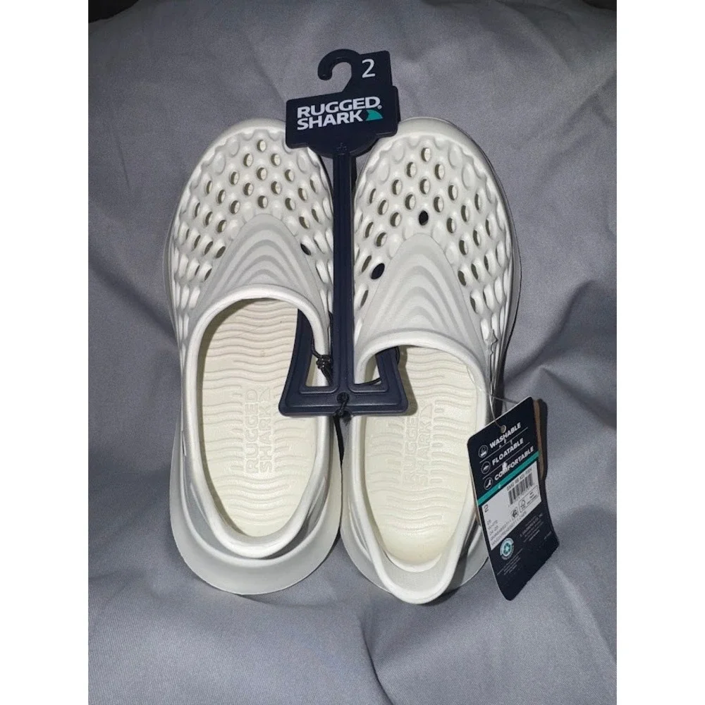 Rugged Shark Kids White Water Shoes Perforated EVA Clogs Size 2 NEW